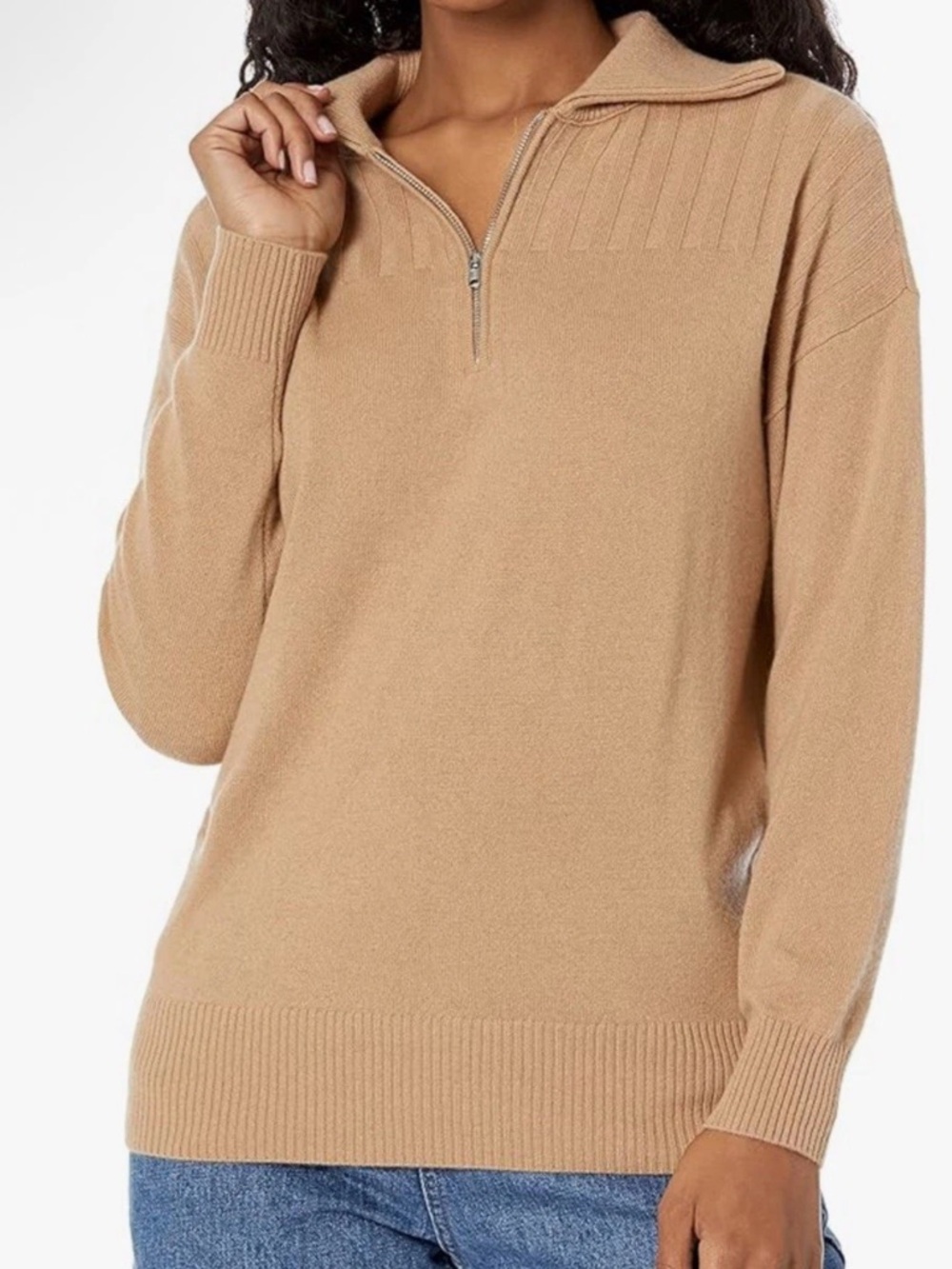$348 NEW Club Monaco Medium Cashmere Sweater With Yoke Rib Quarter Zip Latte S - Picture 7 of 7